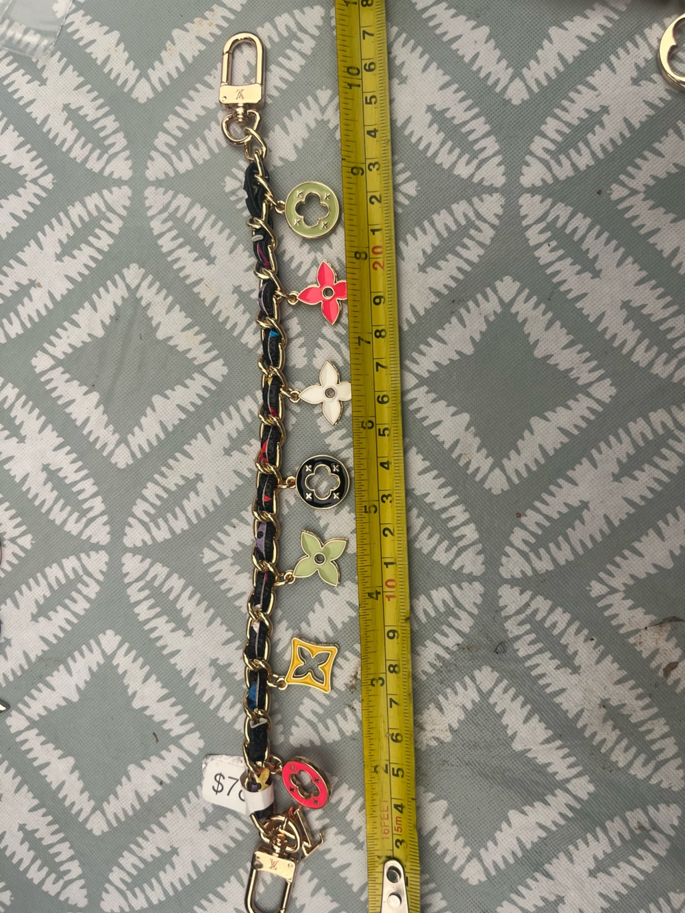 Louis Vuitton Gold-Tone bag chain with black leather Multicolor Flower Charms